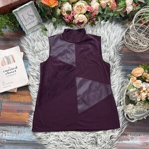 Calvin Klein Aubergine Purple Faux Leather Patchwork Geometric Tank Top Shirt, L